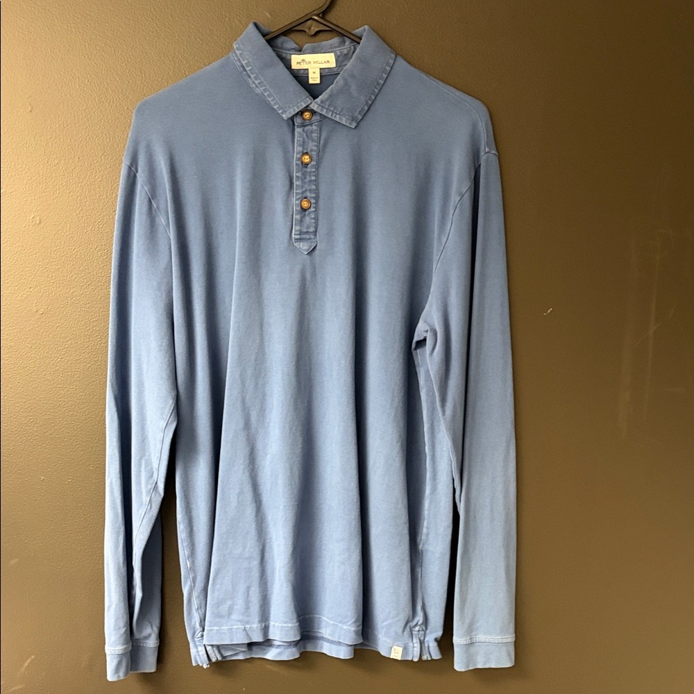 Peter Millar Lava Wash Light Blue Long Sleeve Polo Shirt